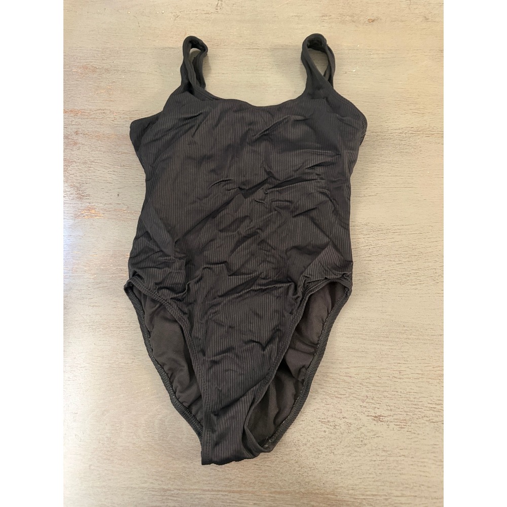 Catalina Womens Black Ribbed One Piece Swimsuit Scoop Neck Padded Medium 8-10